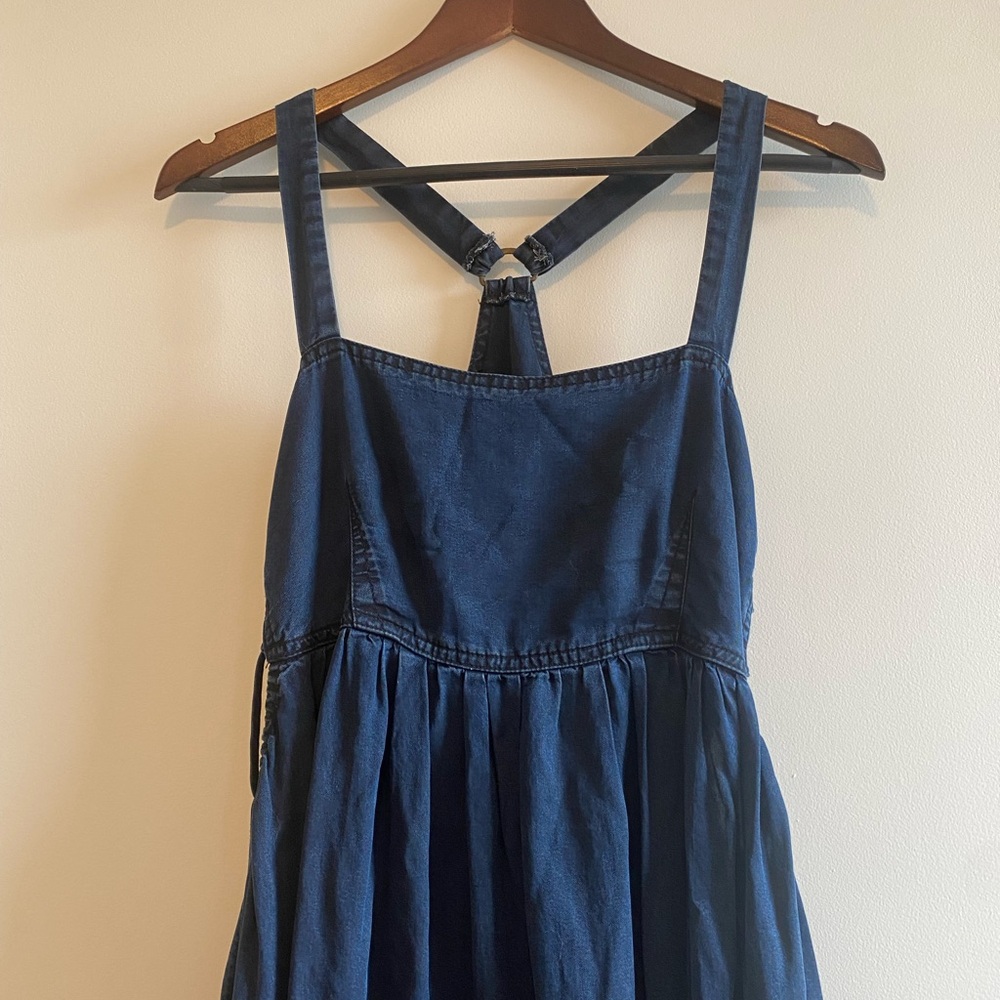 Unlabeled Free People Denim midi dress with laces up sides